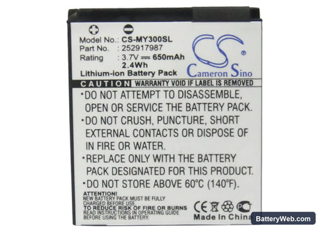 Sagem MY200 Replacement Battery, 3.7V, 650mAh, Li-ion 5