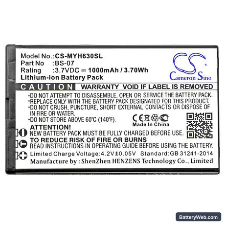MyPhone 6300 Replacement Battery, 3.7V, 1000mAh, Li-ion 5