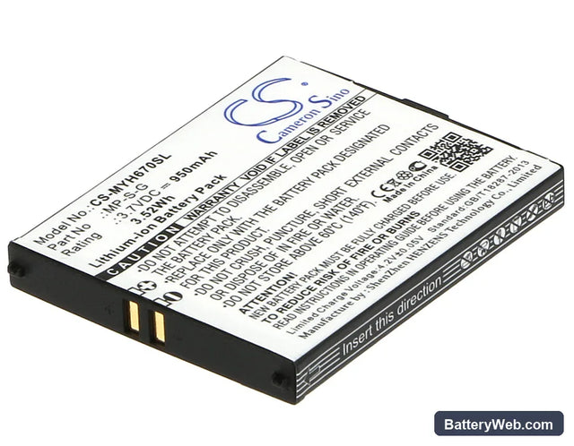 MyPhone 6670 City Replacement Battery, 3.7V, 950mAh, Li-ion 1