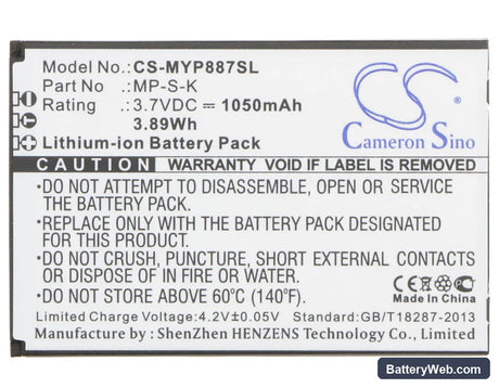 MyPhone 8870 Replacement Battery, 3.7V, 1050mAh, Li-ion 5