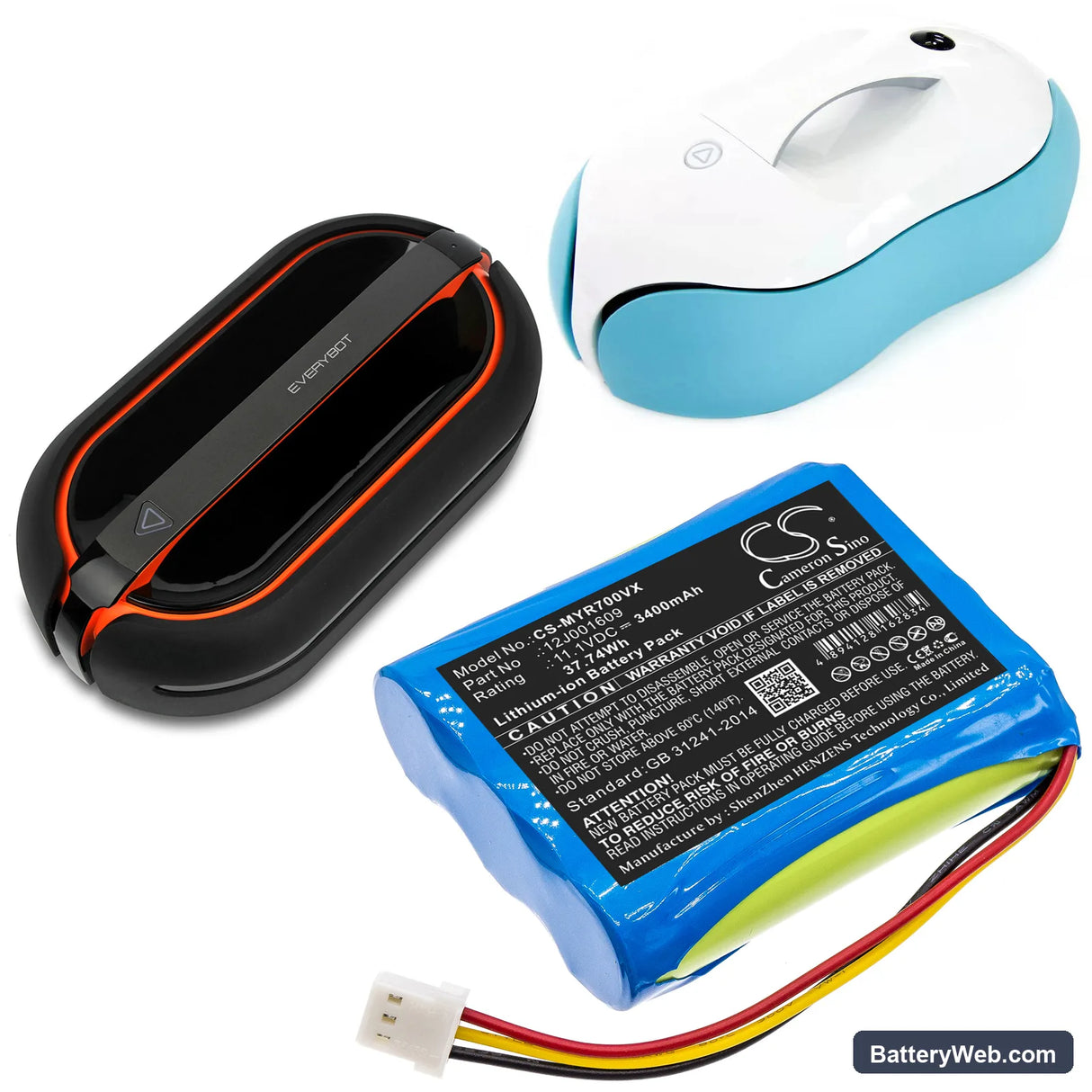 Moneual Everybot RS500 Replacement Battery, 11.1V, 3400mAh, Li-ion 6