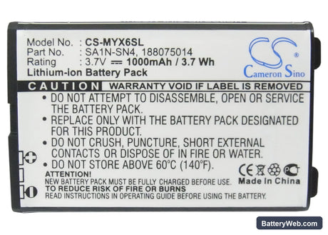 Sagem MY-X6 Replacement Battery, 3.7V, 1000mAh, Li-ion 5