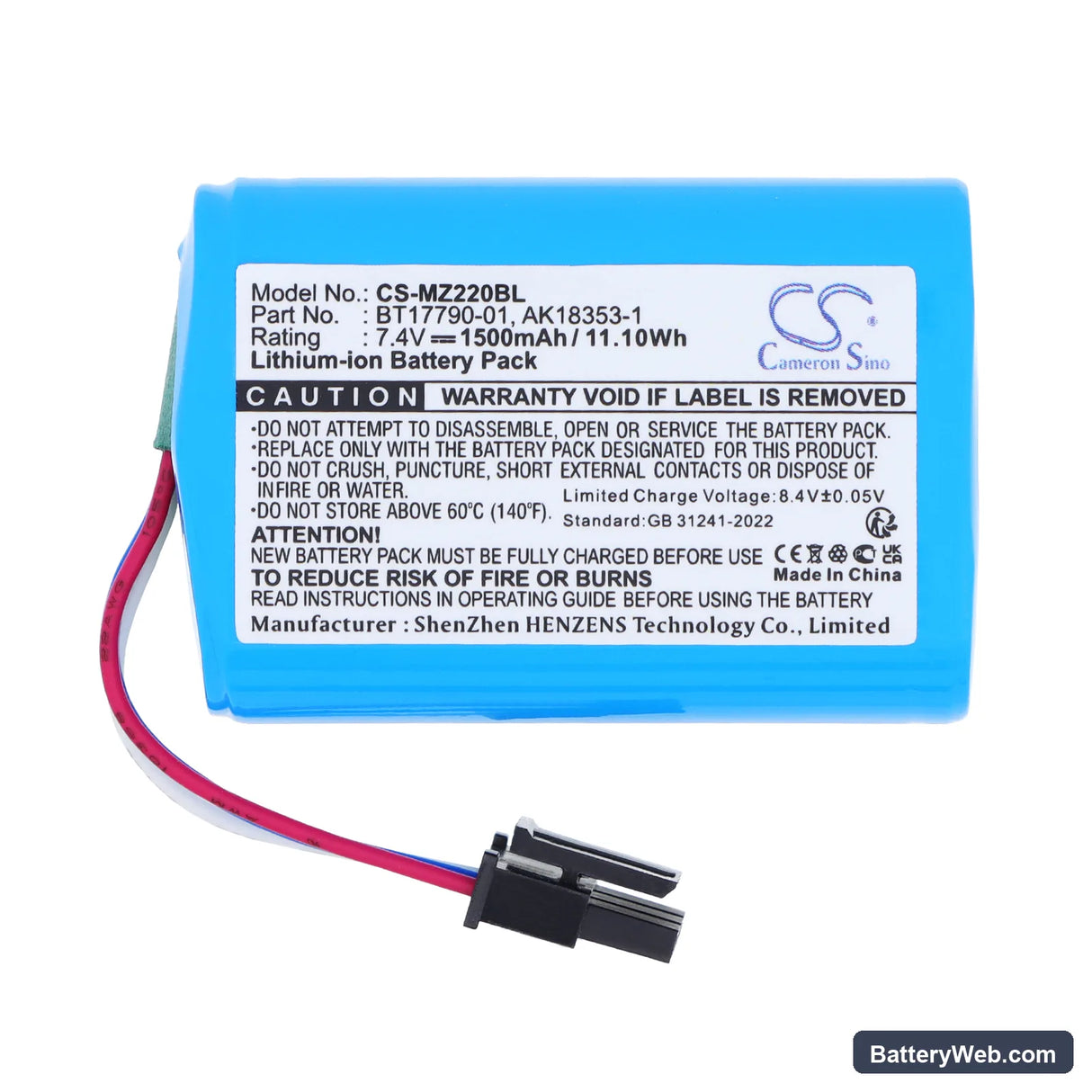 Zebra IMZ320 Replacement Battery, 7.4V, 1500mAh, Li-ion 3