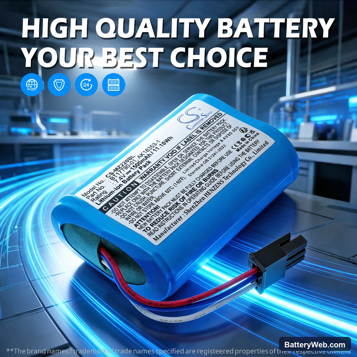 Zebra IMZ320 Replacement Battery, 7.4V, 1500mAh, Li-ion 7
