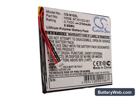 Acer N10 Replacement Battery, 3.7V, 2700mAh, Li-Polymer 5