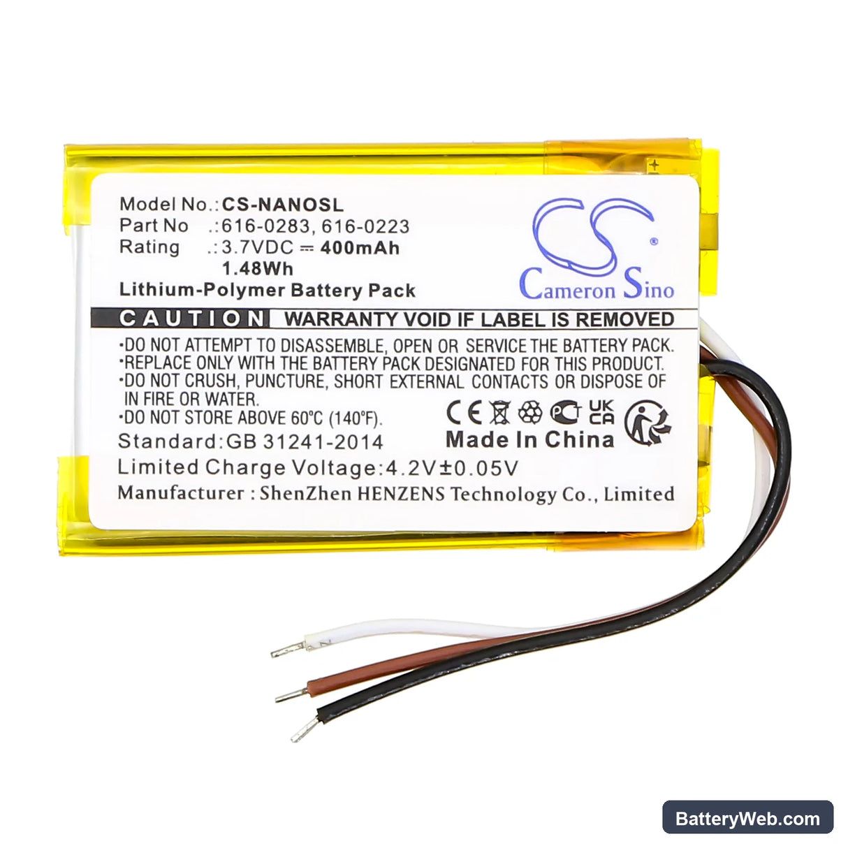Apple iPOD Nano 2GB Replacement Battery, 3.7V, 400mAh, Li-Polymer 3