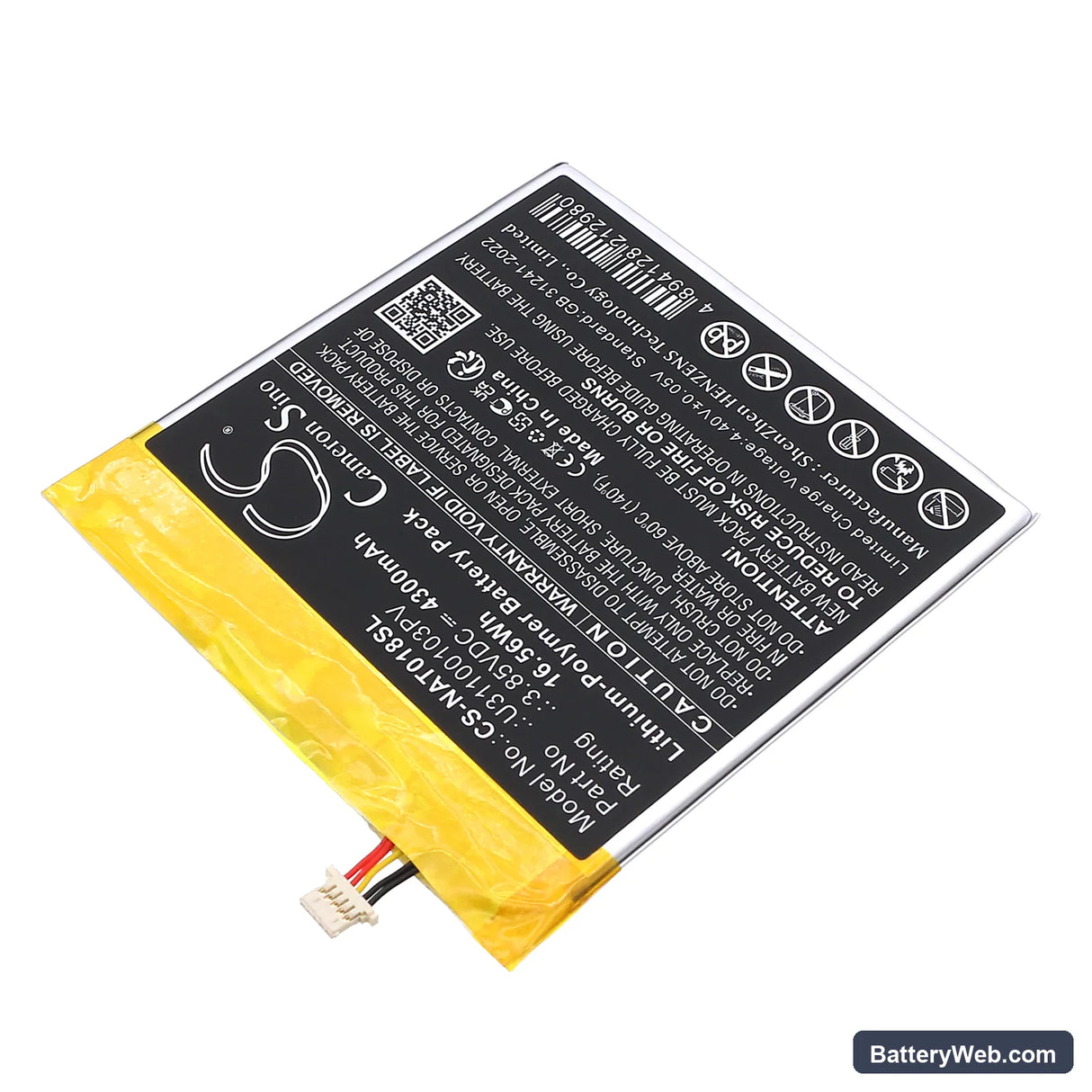 ONN 100044018G Replacement Battery, 3.85V, 4300mAh, Li-Polymer 2