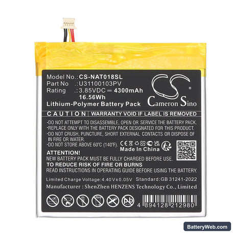 ONN 100044018G Replacement Battery, 3.85V, 4300mAh, Li-Polymer 3