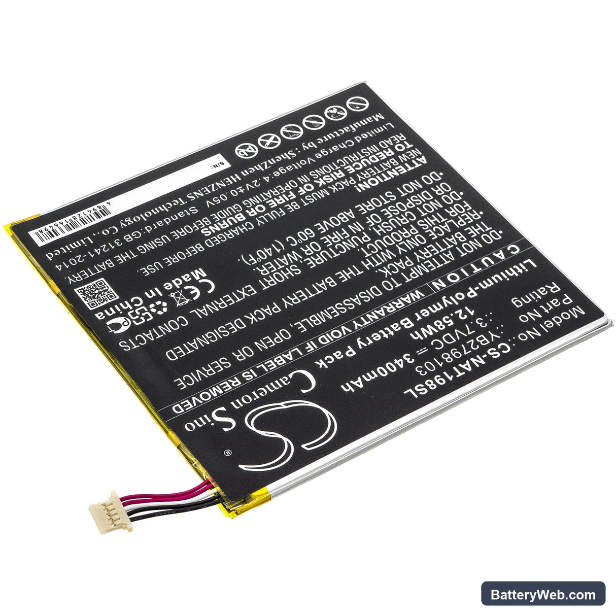 ONN ONA19TB002 Replacement Battery, 3.7V, 3400mAh, Li-Polymer 2