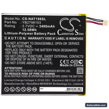 ONN ONA19TB002 Replacement Battery, 3.7V, 3400mAh, Li-Polymer 3