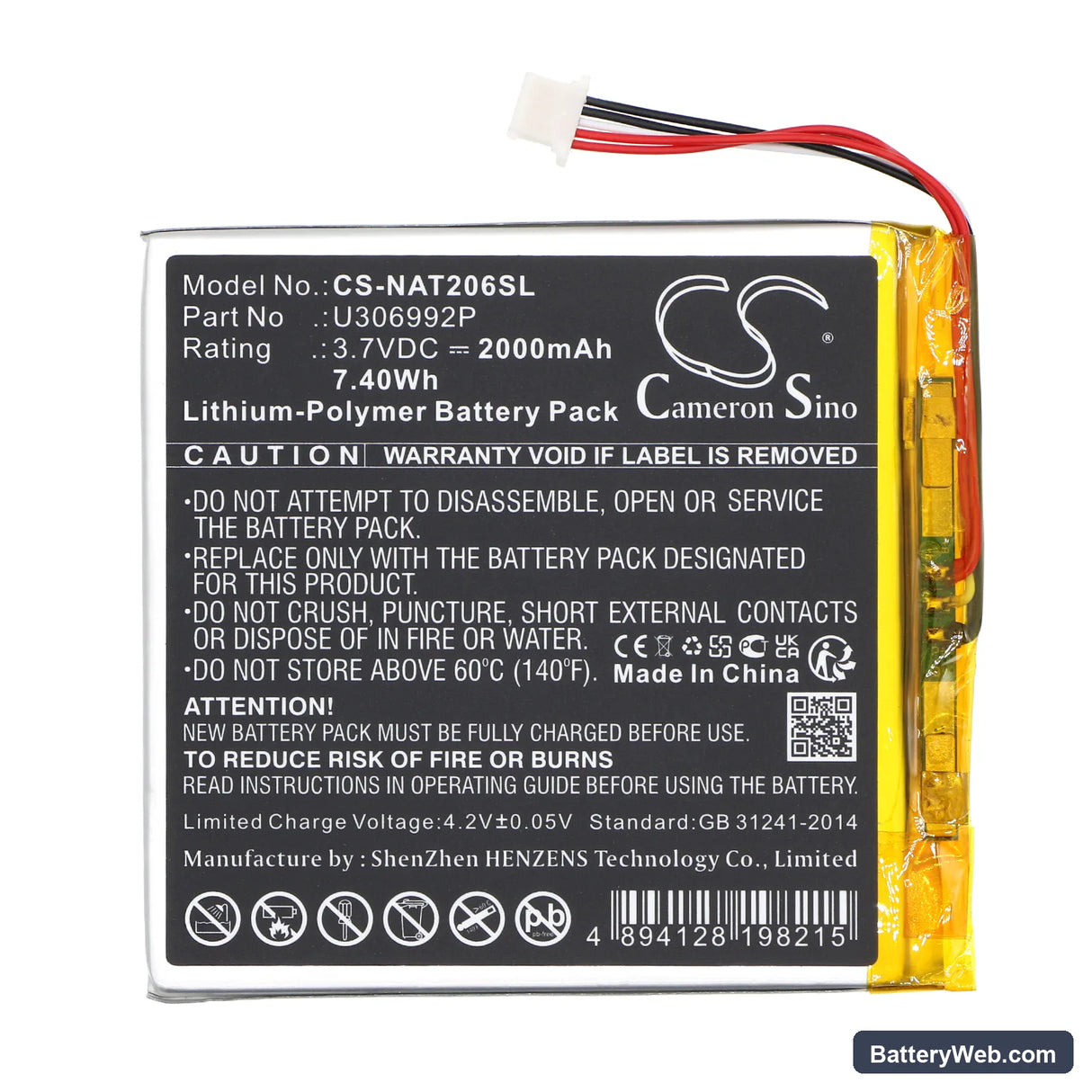 ONN Surf Tablet 7" Replacement Battery, 3.7V, 2000mAh, Li-Polymer 3