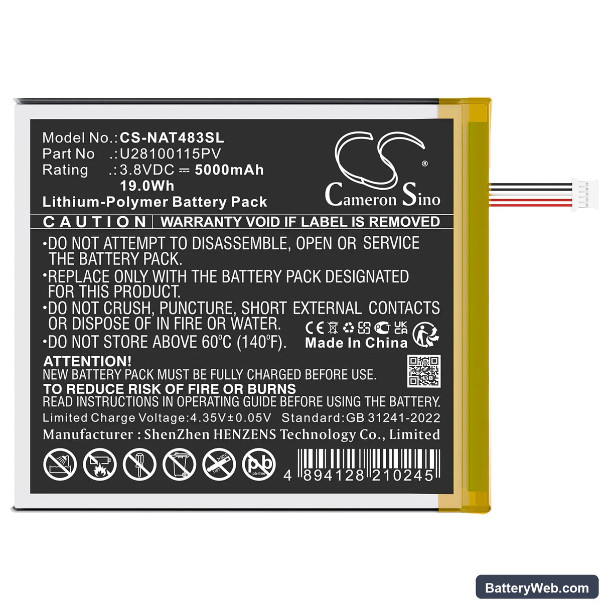 ONN Surf 8" 3rd Replacement Battery, 3.8V, 5000mAh, Li-Polymer 3