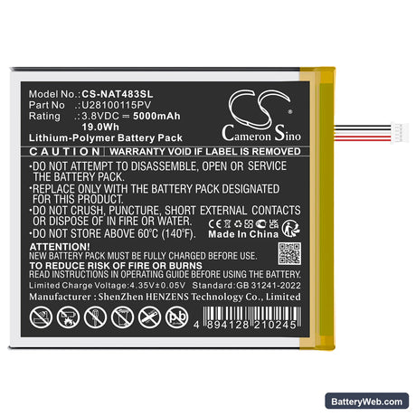 ONN Surf 8" 3rd Replacement Battery, 3.8V, 5000mAh, Li-Polymer 3