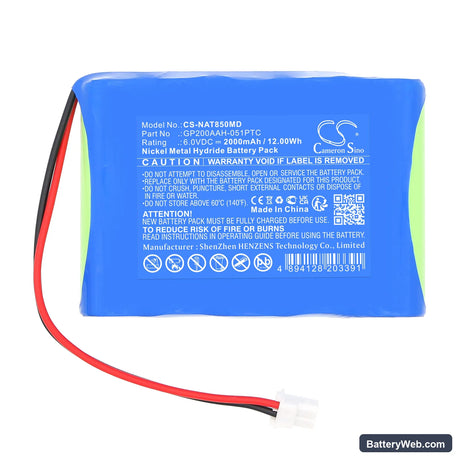 Nonin 8500 Replacement Battery, 6V, 2000mAh, Ni-MH 3