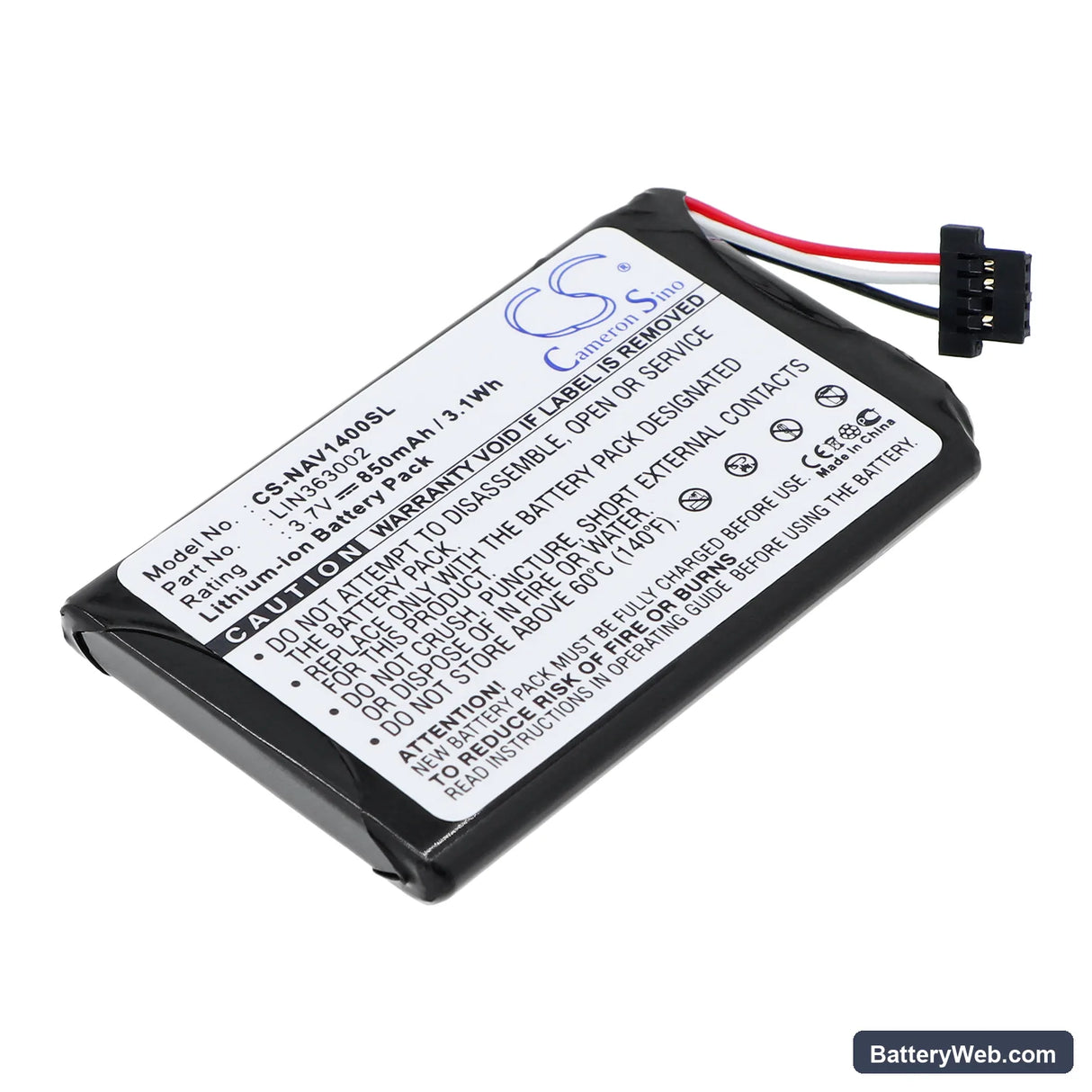Navigon 1400 Replacement Battery, 3.7V, 850mAh, Li-ion 1