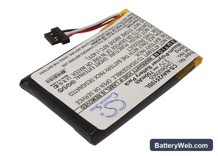Navigon 2510 Replacement Battery, 3.7V, 750mAh, Li-Polymer 3