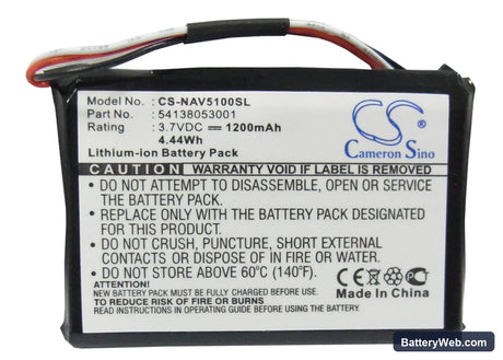 Navigon 5100 Replacement Battery, 3.7V, 1200mAh, Li-ion 5