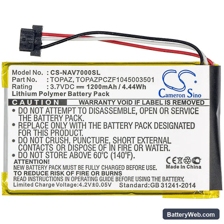 Navigon 70 Easy Replacement Battery, 3.7V, 1200mAh, Li-Polymer 3