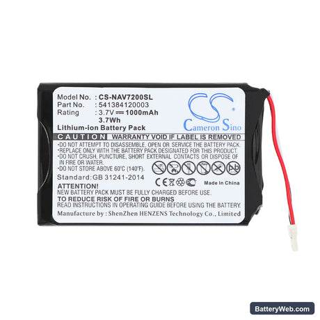 Navigon 72 Easy Replacement Battery, 3.7V, 1000mAh, Li-ion 3