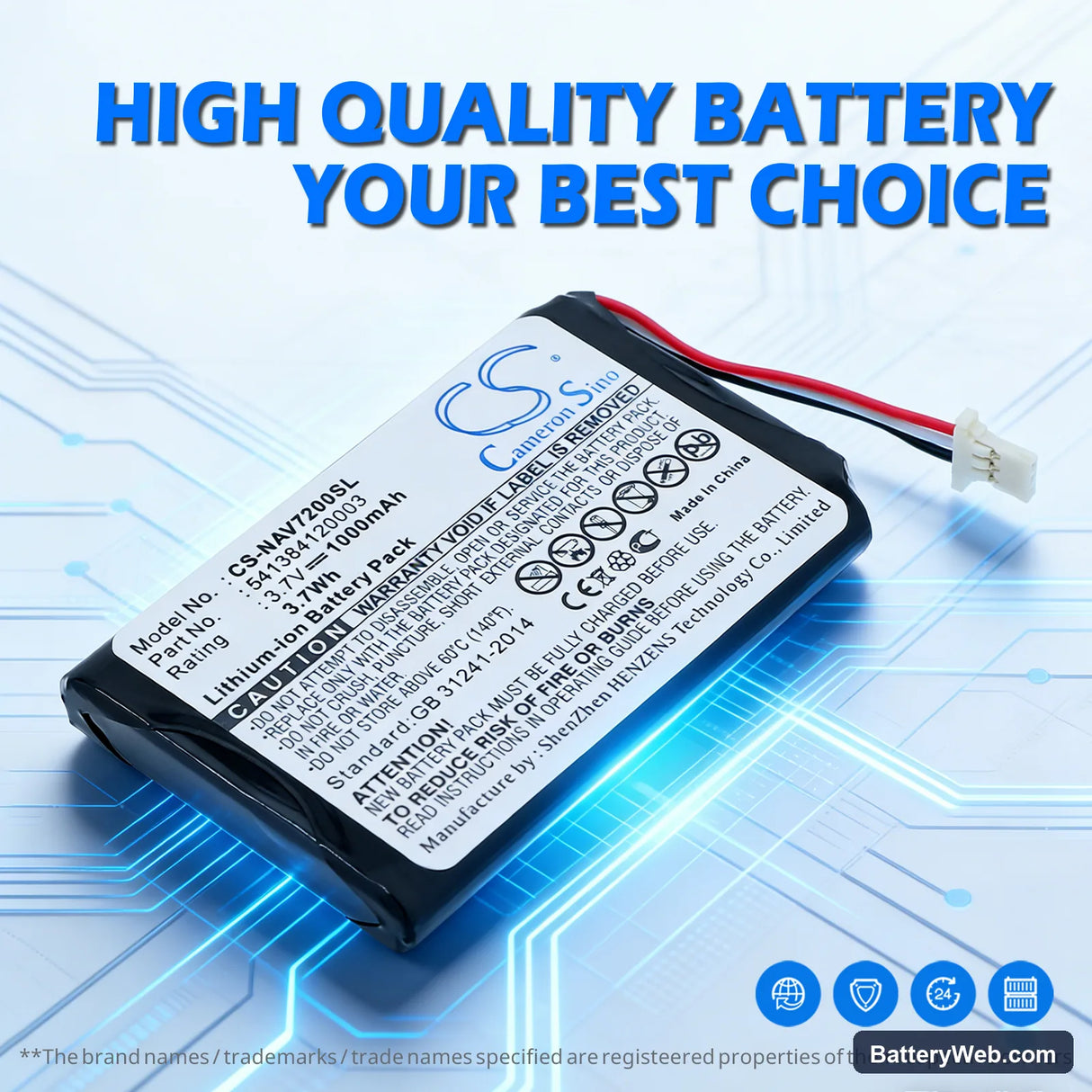Navigon 72 Easy Replacement Battery, 3.7V, 1000mAh, Li-ion 7