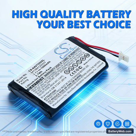 Navigon 72 Easy Replacement Battery, 3.7V, 1000mAh, Li-ion 7