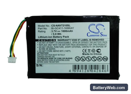 Navigon 7210 Replacement Battery, 3.7V, 1600mAh, Li-ion 5