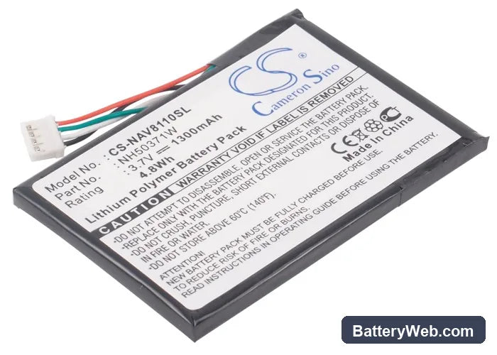 Navigon 81xx Replacement Battery, 3.7V, 1300mAh, Li-Polymer 4