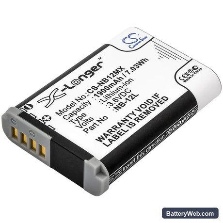 Canon PowerShot N100 Replacement Battery, 3.6V, 1900mAh, Li-ion 1