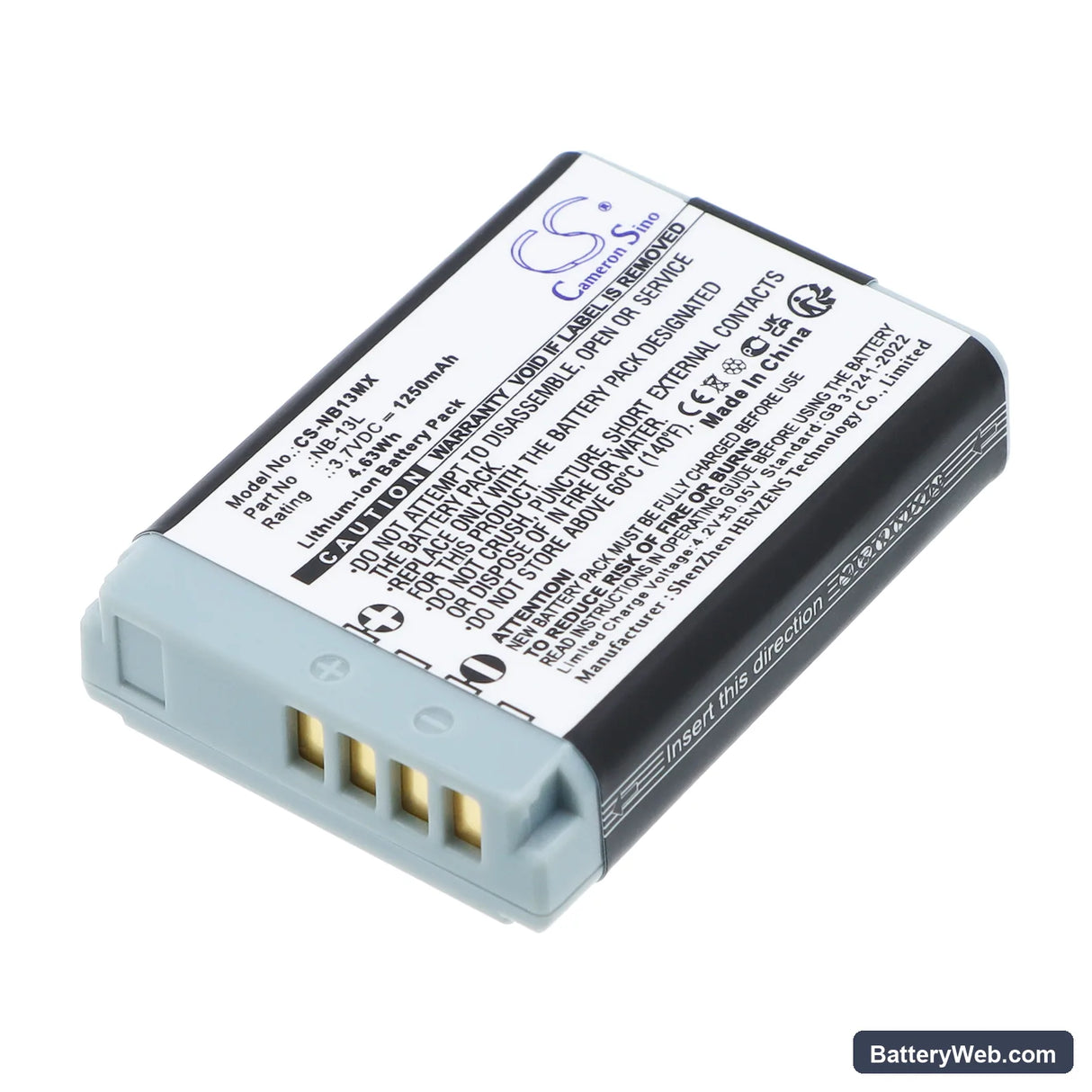 Canon PowerShot G5 X Replacement Battery, 3.7V, 1250mAh, Li-ion 1