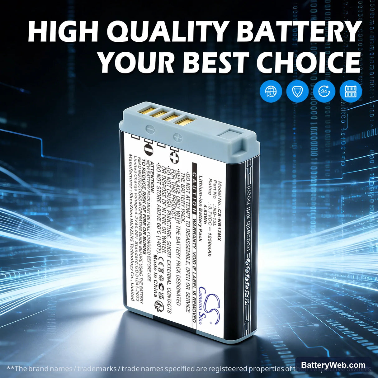 Canon PowerShot G5 X Replacement Battery, 3.7V, 1250mAh, Li-ion 7