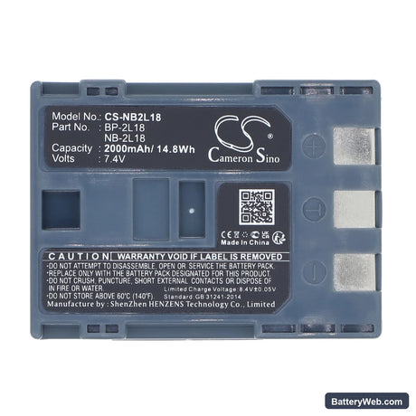 Canon ELURA 40mc Replacement Battery, 7.4V, 2000mAh, Li-ion 5