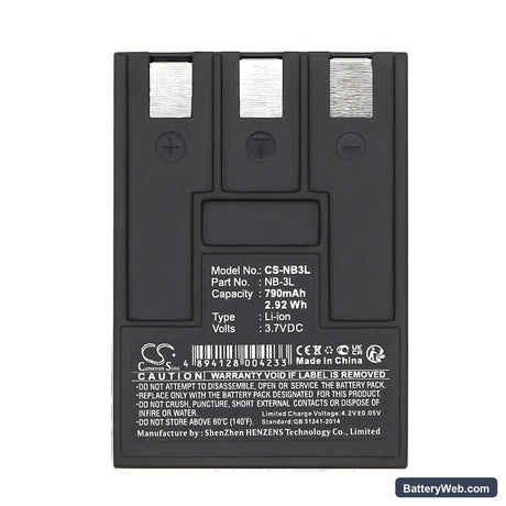 Canon Digital IXUS 700 Replacement Battery, 3.7V, 790mAh, Li-ion 5