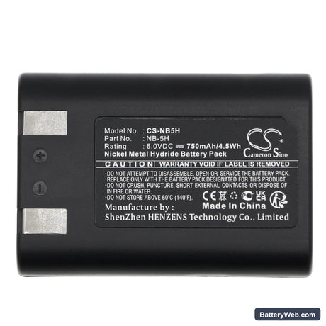 Canon PowerShot 600 Replacement Battery, 6V, 750mAh, Ni-MH 5
