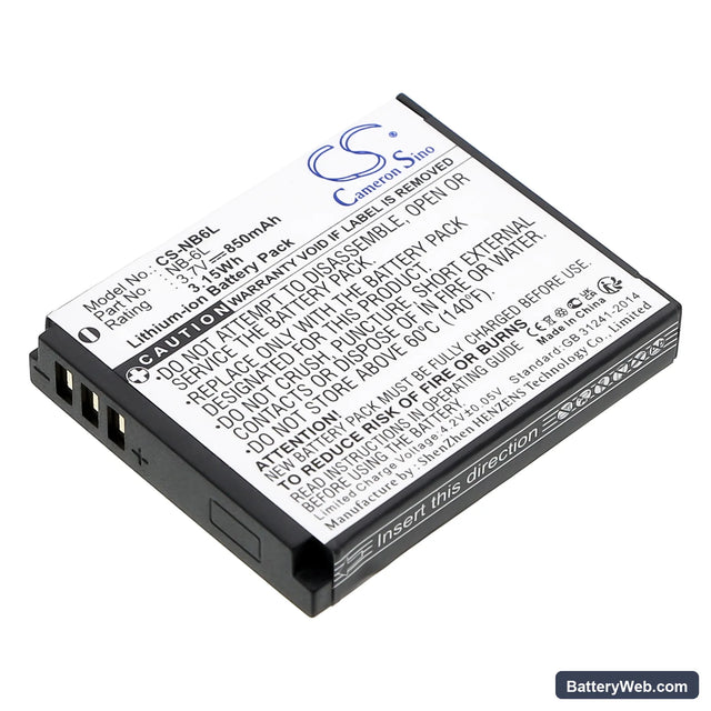 Canon Digital IXUS 200 IS Replacement Battery, 3.7V, 850mAh, Li-ion 1