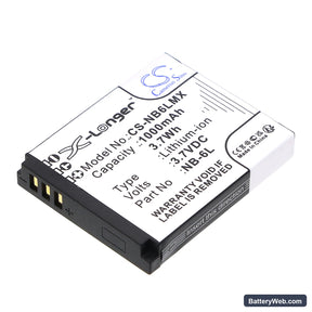 Canon Digital IXUS 200 IS Replacement Battery, 3.7V, 1000mAh, Li-ion 1