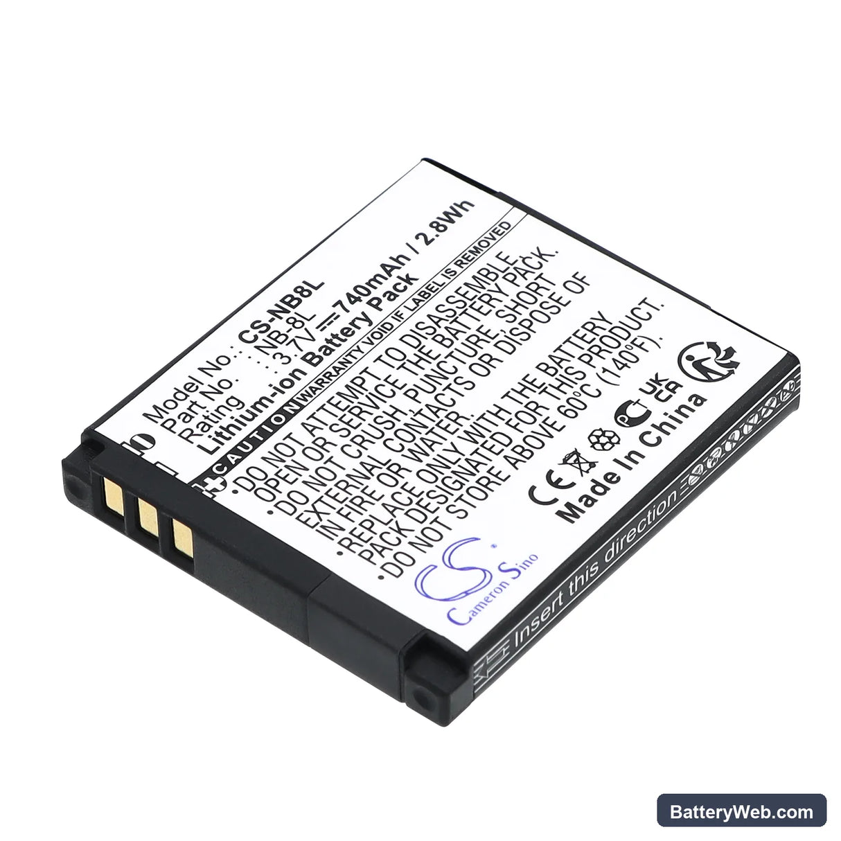 Canon PowerShot A3000 Replacement Battery, 3.7V, 740mAh, Li-ion 1