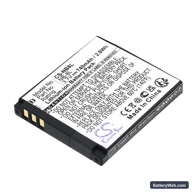 Canon PowerShot A3000 Replacement Battery, 3.7V, 740mAh, Li-ion 1