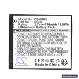 Canon PowerShot A3000 Replacement Battery, 3.7V, 740mAh, Li-ion 5
