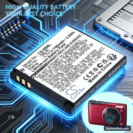 Canon PowerShot A3000 Replacement Battery, 3.7V, 740mAh, Li-ion 6