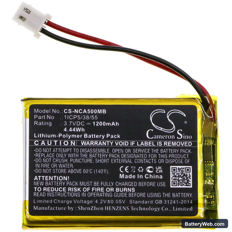 NUK ECO Control Audio 500 Replacement Battery, 3.7V, 1200mAh, Li-Polymer 3