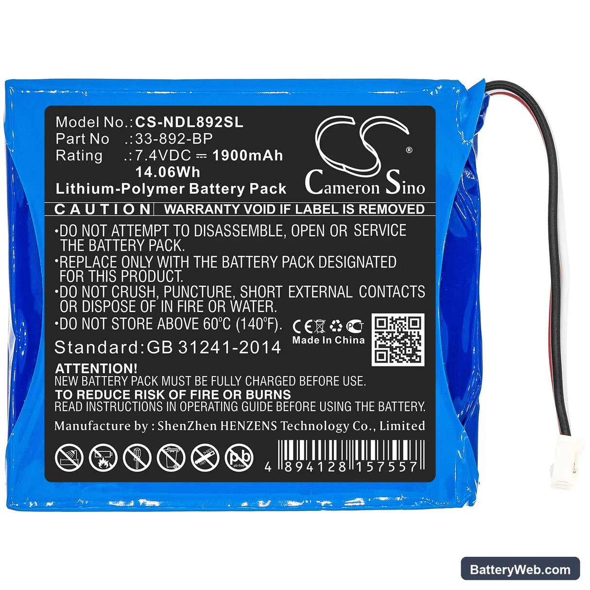Ideal 33-892 Replacement Battery, 7.4V, 1900mAh, Li-Polymer 3