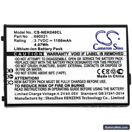NEC MH240 Replacement Battery, 3.7V, 1100mAh, Li-ion 3