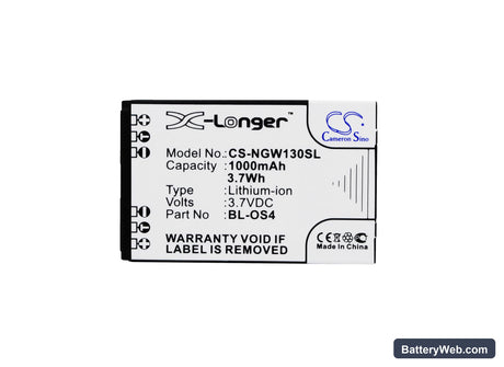 NGM W13-NM8819 Replacement Battery, 3.7V, 1000mAh, Li-ion 5