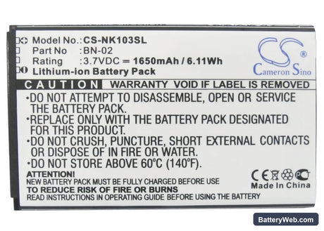Nokia Nokia XL Replacement Battery, 3.7V, 1650mAh, Li-ion 5