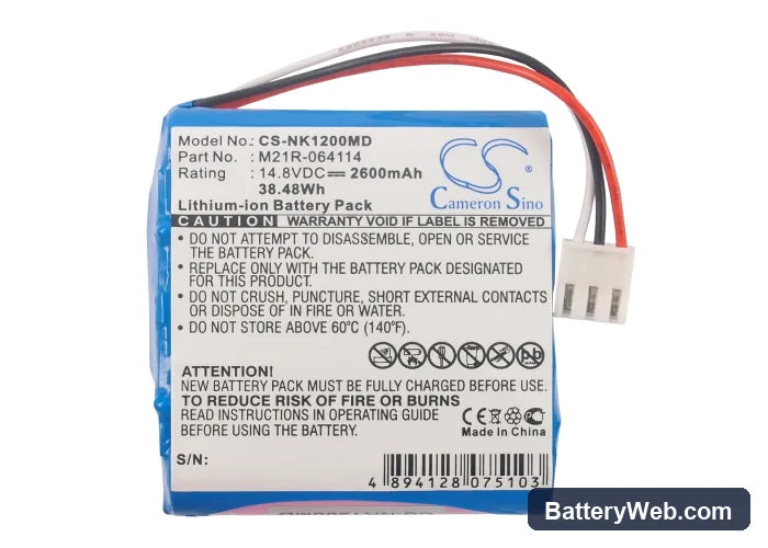 Nihon Kohden Edan SE-1 Replacement Battery, 14.8V, 2600mAh, Li-ion 5
