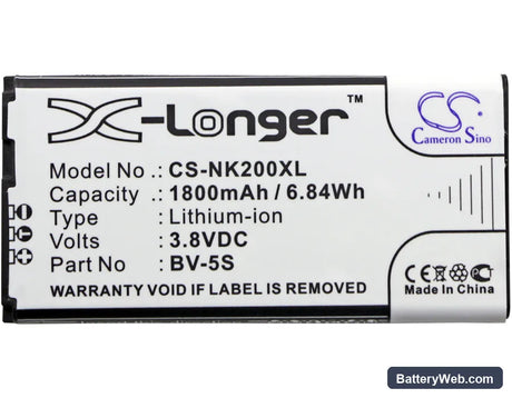 Nokia X2 Replacement Battery, 3.8V, 1800mAh, Li-ion 3
