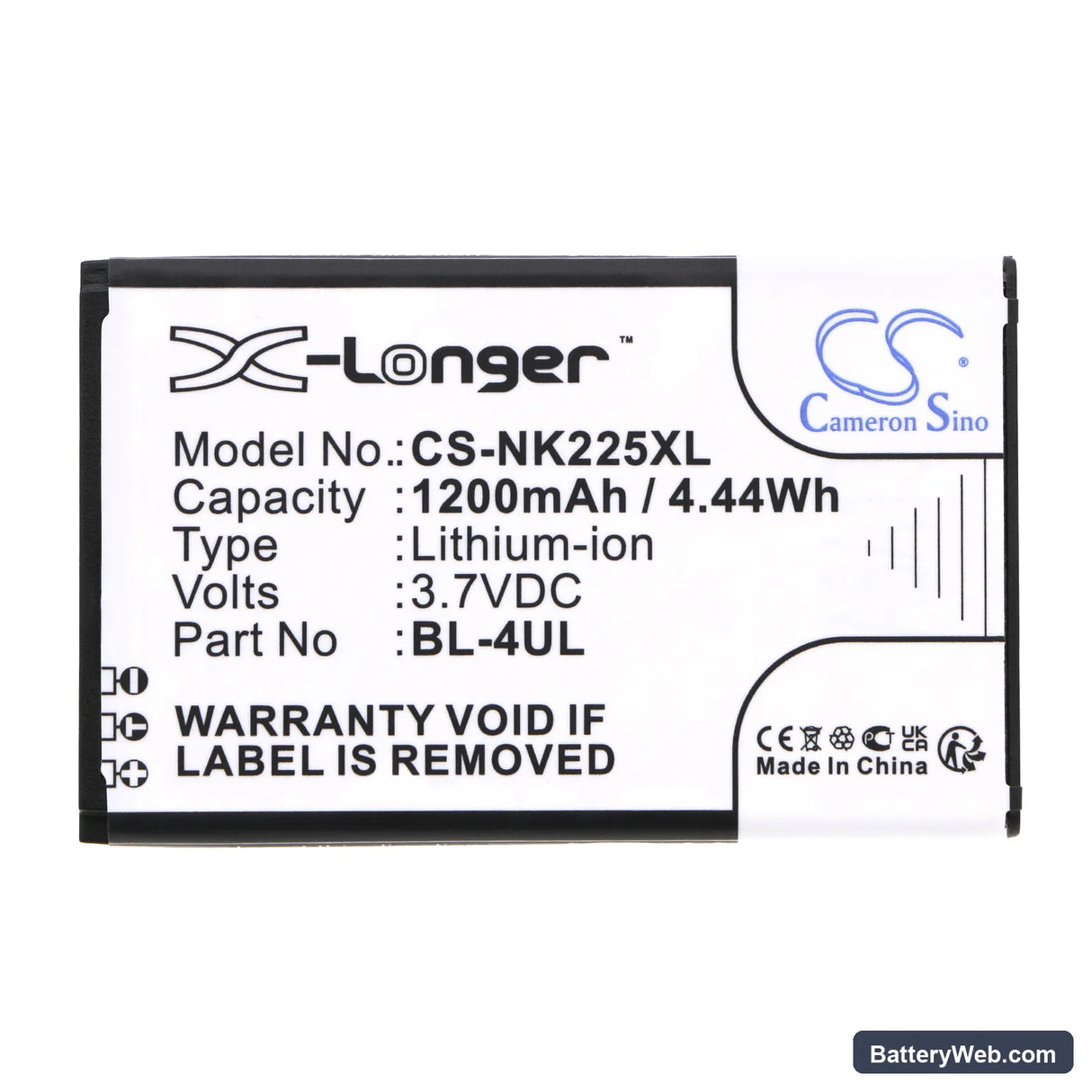 Nokia Asha 225 Replacement Battery, 3.7V, 1200mAh, Li-ion 3