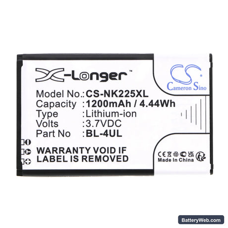 Nokia Asha 225 Replacement Battery, 3.7V, 1200mAh, Li-ion 3