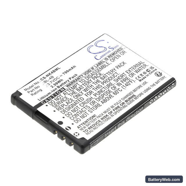 Nokia 6111 Replacement Battery, 3.7V, 700mAh, Li-ion 1