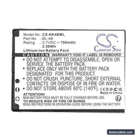 Nokia 6111 Replacement Battery, 3.7V, 700mAh, Li-ion 5